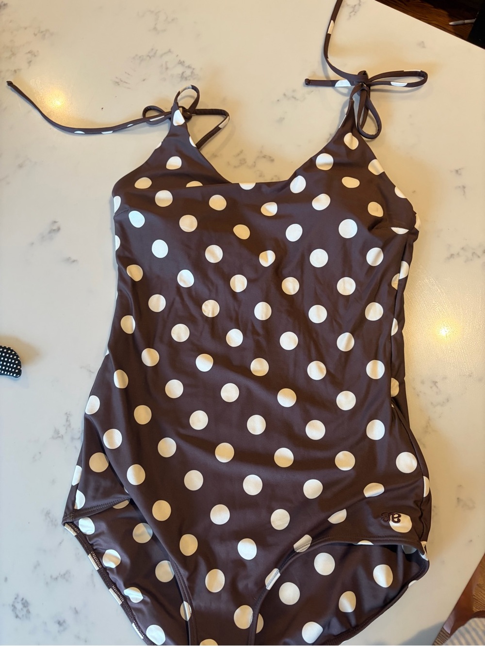 Albion Brown One-Piece Swimsuit with White Polka Dots